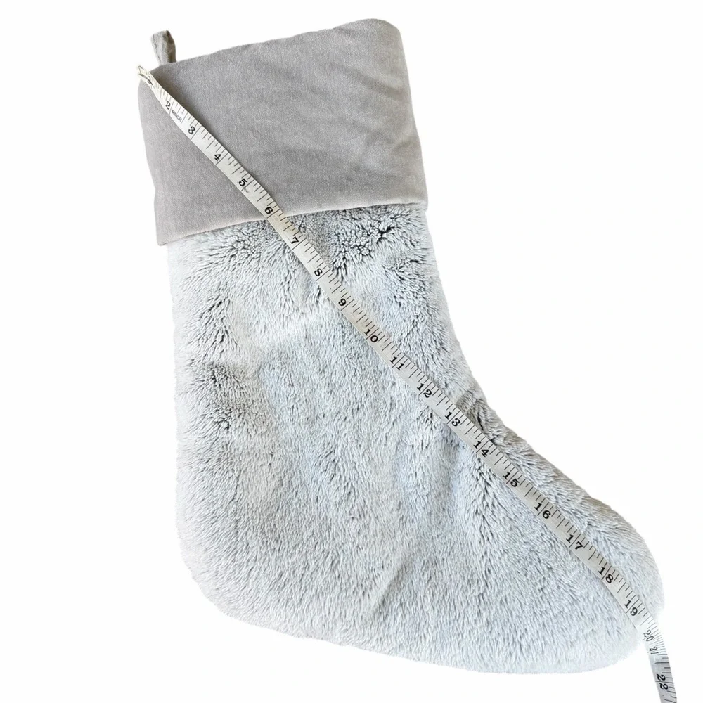 Pottery Barn Faux Fur Holiday Christmas Stockings Silver Gray 20” Festive Luxe